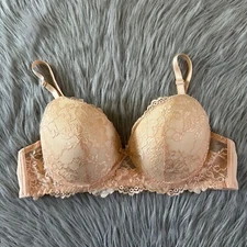 Mamia Lightly Lined Bra Women Size 40C Beige Floral Lace Underwire Back Closure