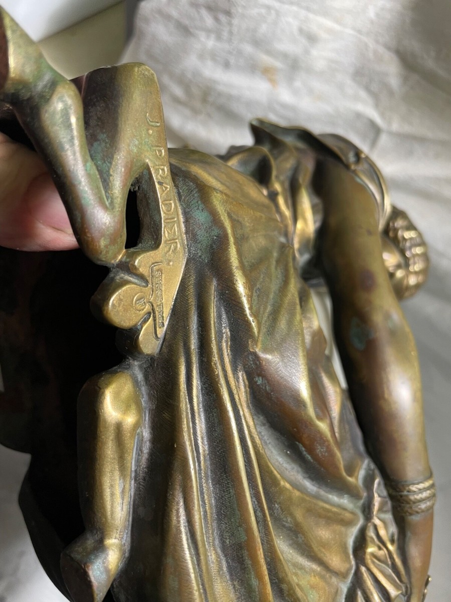 ANTIQUE J. PRADIER BRONZE SAPPHO STATUE BROODING WOMAN SUPERB