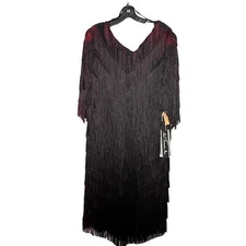 Vintage Hal Ferman Fringe Shift Ombre 1920's Party Gatsby Flapper Dress Size 16