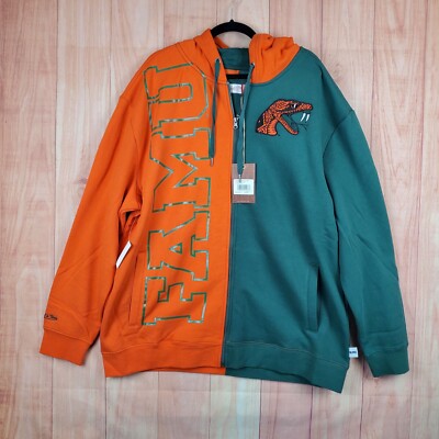 Mitchell & Ness Mens Hoodie Sz 3XL Orange Green Florida A&M Rattlers Football