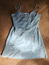 GAP LIGHT BLUE DENIM COTTON HALF BUTTONED SKATER STRAPPY TEA DRESS XL Tall