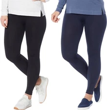 HUE 2Pc Fleece Lined Leggings BLACK NAVY S/M NEW (64)