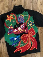 Vtg Over The Top Crazy Busy Ugly Christmas Zip Sweater Snowman XL