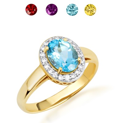 Gold echter ovaler Edelstein Diamant Halo Ring (erhältlich in gelb/rosa/weiß)