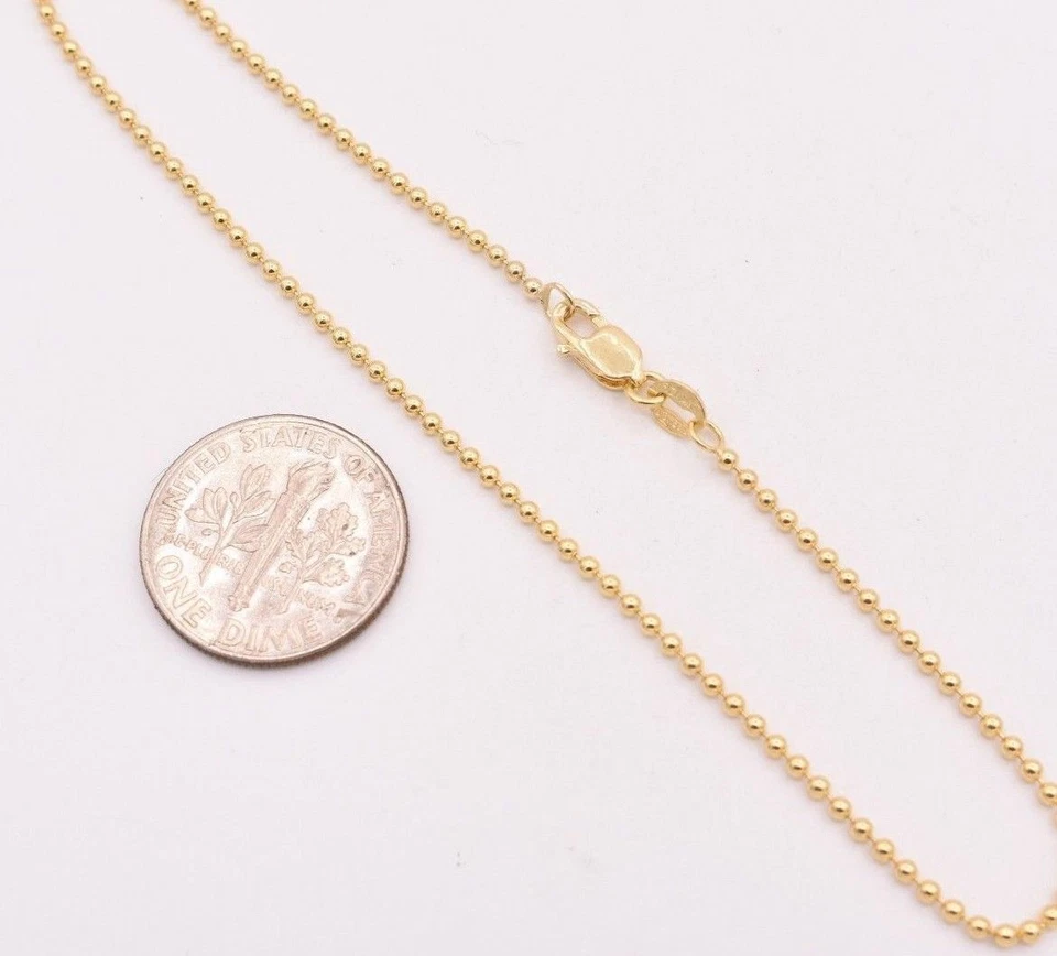 Brazalete de cadena de bola de cuentas lisas redondas de 1,5 mm de oro amarillo sólido real de 14K Foto 4 de 4