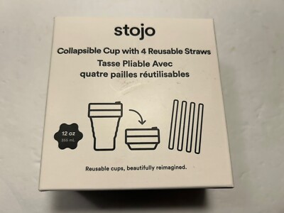 Stojo 12oz Collapsible Cup with 4 Reusable Straws Mauve Hiking Camping Travel