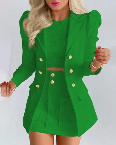 Women's Elegant Plaid Print Blazers Skirt Two Piece Set Spring Summer Fashion - Picture 17 of 24