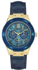 GUESS WOMEN'S WATCH BLUE DRESS SPORT MULTI-FUNCTION GOLD TONE CASE W0289L3