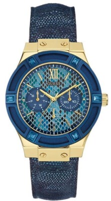 GUESS WOMEN'S WATCH BLUE DRESS SPORT MULTI-FUNCTION GOLD TONE CASE W0289L3