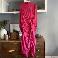 ZIMMERMANN Twist-Front Drape Washed-Silk Midi Dress Bright Pink Size 2 / US 8