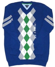 Tommy Hilfiger Boys Argyle V-Neck Lightweight PulloverSweater NWT L 16-18 Blue