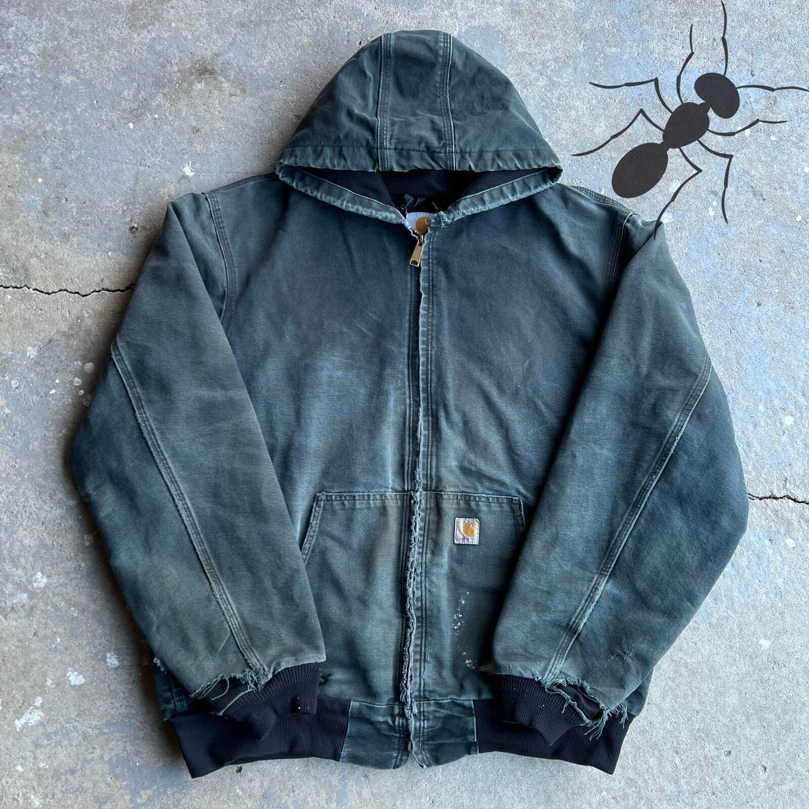 Vintage crazy faded black active y2k carhartt hooded work wear jacket