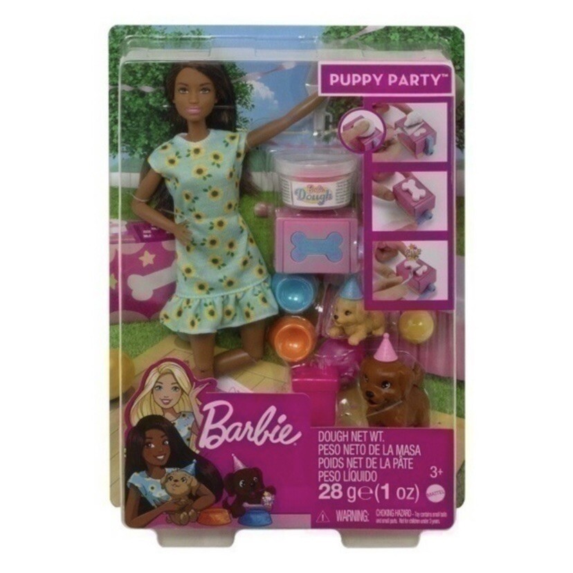 Mattel Barbie Doll PUPPY PARTY Pet Dog Birthday PLAYSET w/ Cake Party Hats NEW