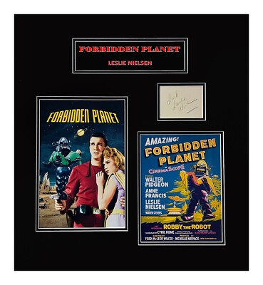 Leslie Nielsen Autograph-Forbidden Planet comes Museum Framed Ready to Display