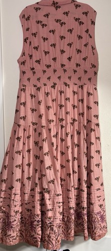 Anthropologie Printed Button Down Dress Pink Floral Smocked Maxi Size 2X - Picture 9 of 13