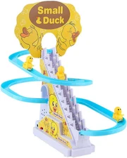 Electric Stair Climbing Toy, Duck Slide Toy with Music & Lights, 3 Ducklings Inc