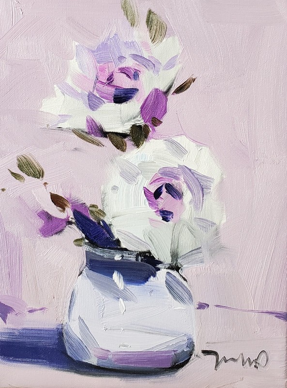 White Flowers Vase PRINT of Oil Painting by Jose TRUJILLO 9x12