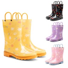 Kids Boys Girls Toddlers Rain Boots Pull-on Handles Rainy Day Walking Shoes