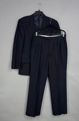 Paulo Solari Suit Mens 42 34x33 Blue Wool 2 Piece Double Breasted Athletic Fit