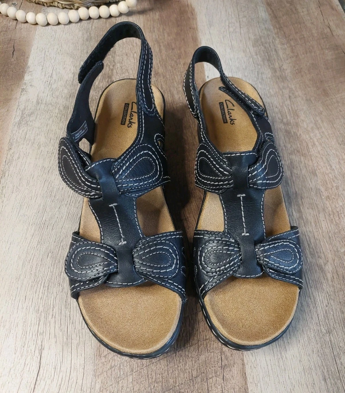 Sandali donna CLARKS taglia 9 5M neri Lexi noce Q pelle cinturino zeppa punto