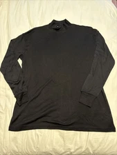 WinterSilks Shirt Mens XL 100% Silk Long Sleeve Mock Neck Base Layer Black