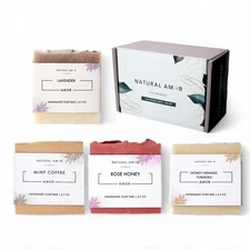 Natural Amor Organic Handmade Soap Bar Set (4 Pack), Made with Natural Ingred...
