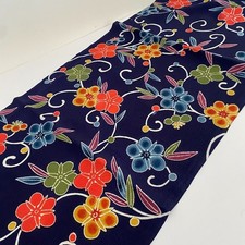 Midnight Spiral A 13.5x46 Vintage Japanese Chirimen Kimono Silk Fabric CK38