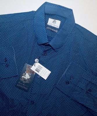 English Laundry Men XXL Slim Fit Stretch Geometric Blue Oxford Shirt Loop Collar