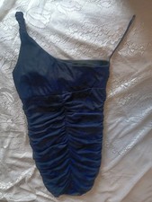 Sally USA One Shoulder Shimmer Knit Dress Mermaid Gown Sz L Blue USA Made  Vtg 