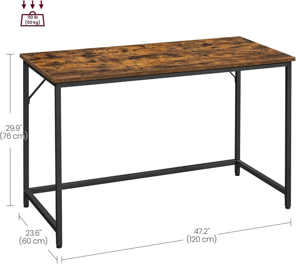 VASAGLE Computer Desk Office Writing Steel Brown Narrow Office Sturdy - Image 3 of 4