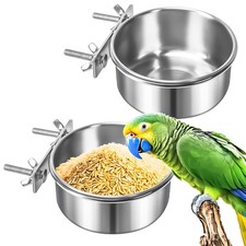 MotBach 2 Pack Bird Feeding Bowls Cups Parrot Food Water 2 Pack, Silver