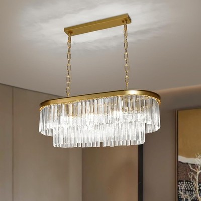 Wansi Shine 6-Light Linear Modern Chandelier, 24 Inch Large Gold Crystal
