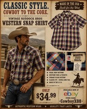 Vintage Ruddock Bros Western Pearl Snap Shirt Men s 18 USA Plaid XL Tall