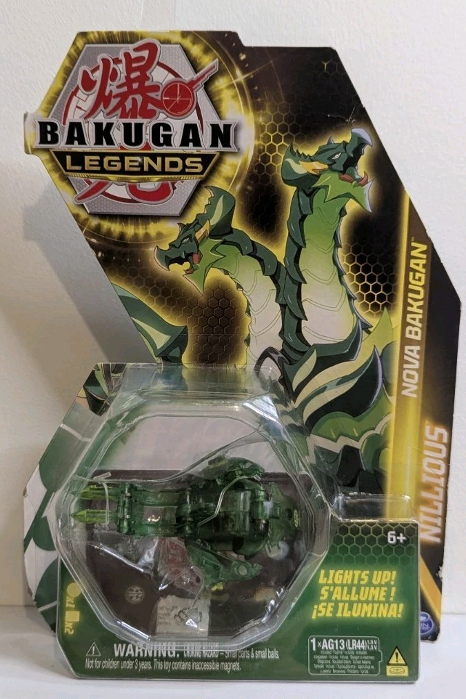 Bakugan Legends Nova Nillious Green Light-Up Action Figure With Trading Cards
