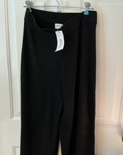 NWT Drop Women  s Black Ribbed Knit Wide-Leg Pull-On Pants Elastic Waist Medium