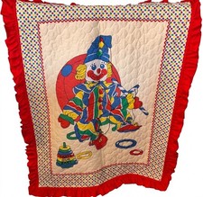 Vintage 1980s Circus Clown Nursery Crib Quilt "That's Our Baby" Theme