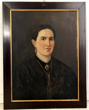 ANTICO DIPINTO OLIO TELA RITRATTO FEMMINILE NOBILDONNA SIGNORA EPOCA 800