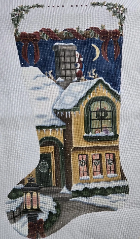 Melissa Shirley Christmas Stocking Needlepoint Canvas Yellow House 223B Rare - Image 2 of 4