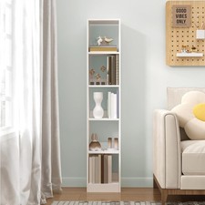 Bookcase, Tall Narrow Bookshelf, White Wooden Bookcase with Open Storage Shelf,