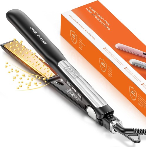 ONE PASS Ceramic Hair Straightener Flat Iron 230°C 11 Heat LCD 360° Black