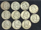 Lot of 11 FRANKLIN HALF DOLLARS 90% Silver $5.50 Face Value All Different dates