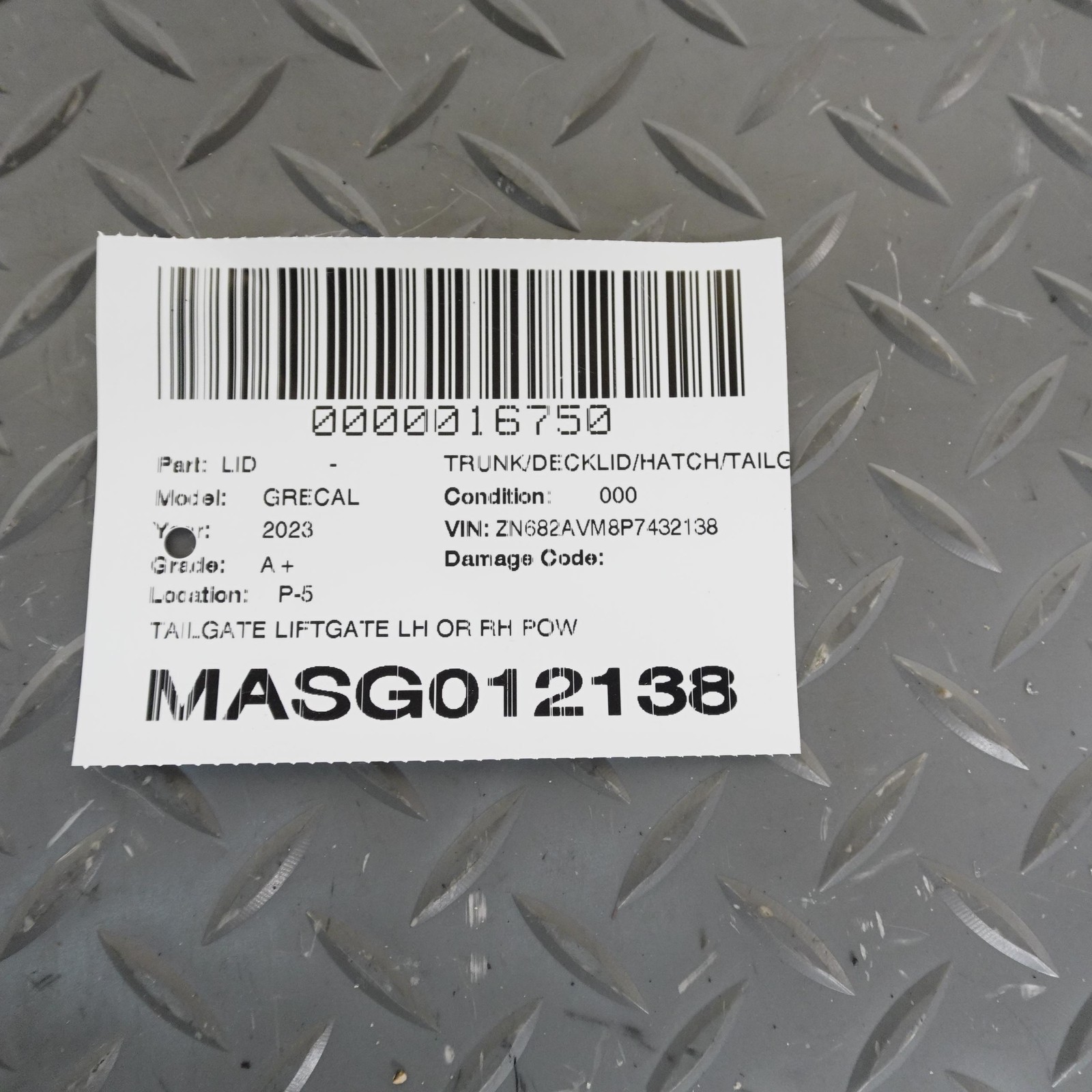 Maserati Grecale Folgore 2023-2026 Right Trunk strut P/N 06702196000