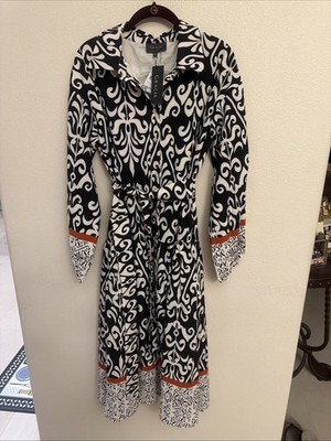 Gracia Elegant Fashion Paisley Button Down Long Dress Black/Cream Size M