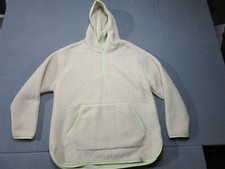 Lands End Hoodie Girls XL 18 Beige Sherpa Fleece 1/4 Zip Pullover Yellow Accent