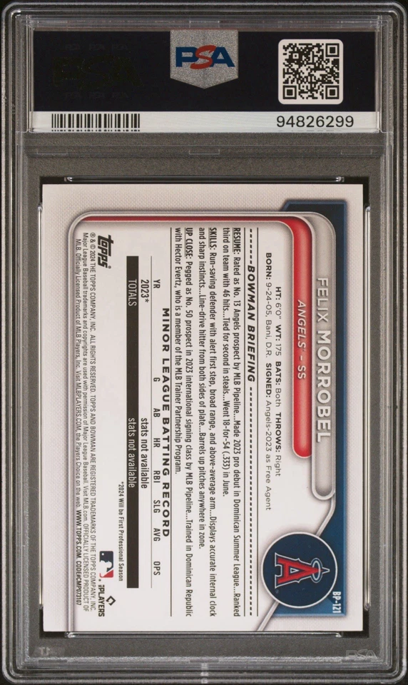2024 Bowman Felix Morrobel 1st Paper Orange Parallel #/25 Angels PSA 10 (Pop 1) - Image 2 of 2