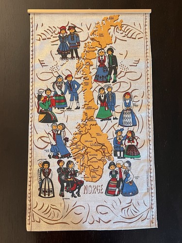 Inger Landsem Danielsen Norway Linen Wall Hanging Map Bunad Folk Art Textile