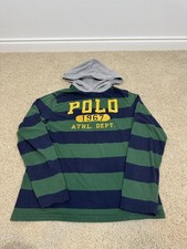 Polo Ralph Lauren Hoodie Boys XL 18-20 Green Navy Stripe Pullover Graphic