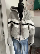 Blanc Noir Sporty Women’s Faux Shearling Hoody Jacket Sz Small Cloud Dancer