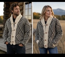 Vintage Hand Knit Sz S Cowichan Shawl Collar Wool Cardigan Sweater Handmade