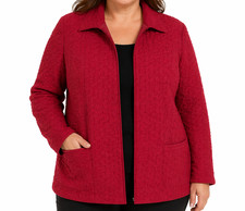 Chicos Blazer Size 4 XXL 20 Red Slip Pockets Textured Open Front Slit Cuff Lined